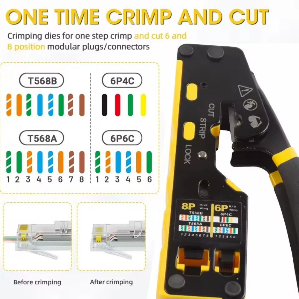 6088 Multifunctional CRIMPER Through-Hole Wire Crimper 8P6P Dual-Use Pliers for RJ45 Punch-Down RJ45 Crystal Head