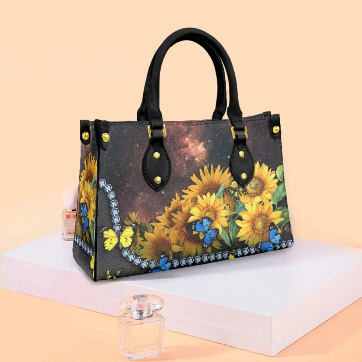 FORUDESIGNS Multicolor Butterfly Sunflower Bags PU Leather Handbags Ladies Starry Sky Background Design Evening Bag Shopping