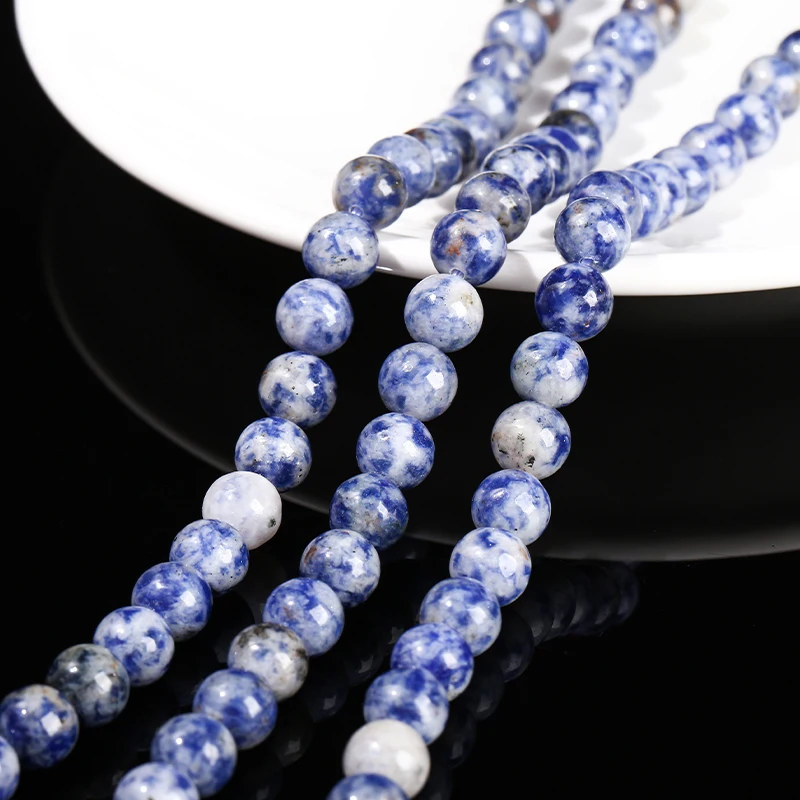 Natural Stone White Dot Blue-vein Sodalite Beads Round Loose Spacer 4 6 8 10 12mm For Jewelry Making Diy Material Bracelet
