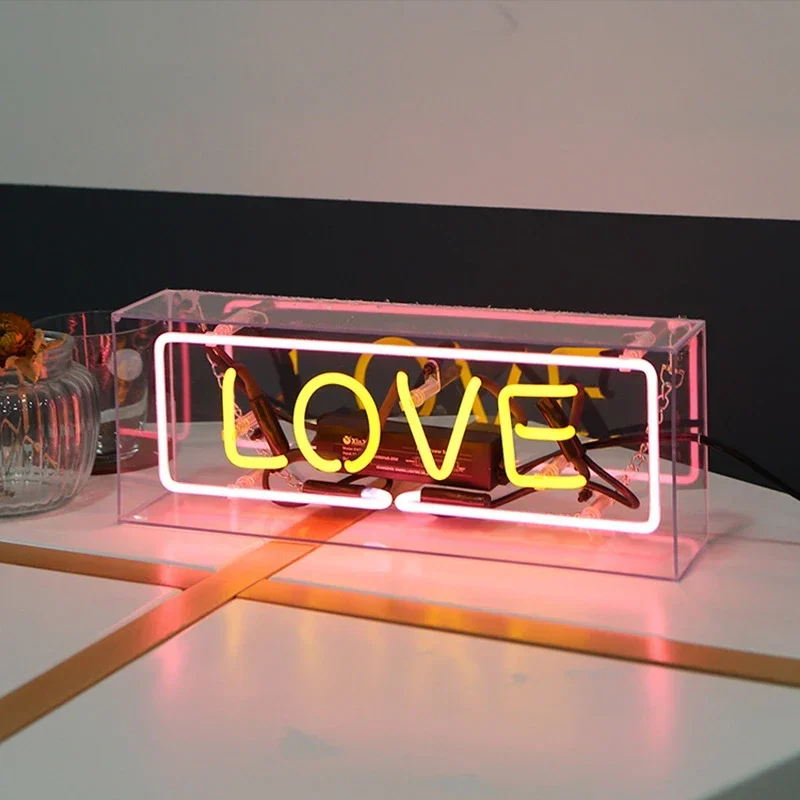 Led Neon Light Acrylic Glass Box Party Wall Hanging Bar Atmosphere Shop Window Decoration Wedding Word Sign Art Photography Prop