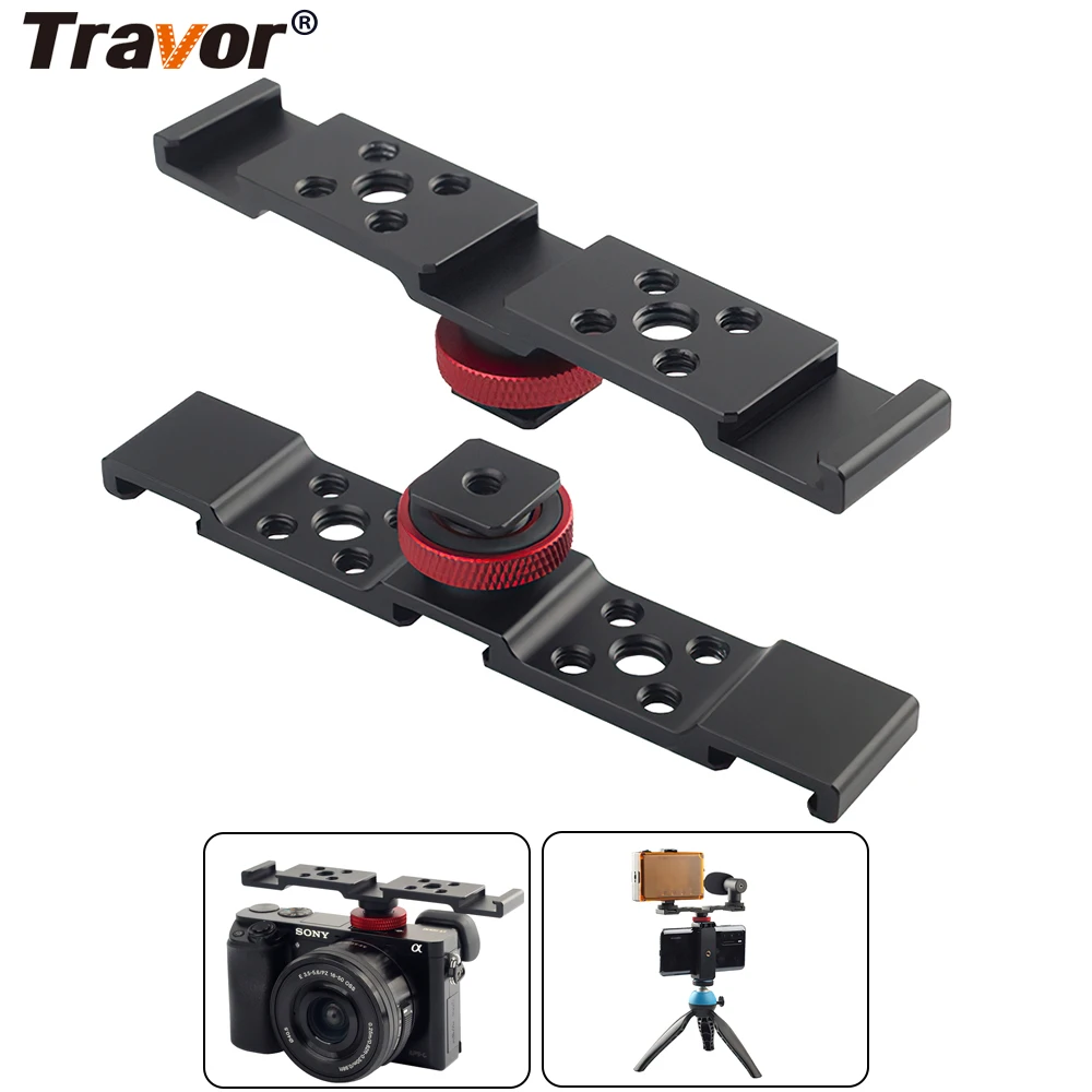 TRAVOR Three-head Cold Shoe Bracket Mount for Camera Photography Selfie Light Microphone Adapter Plate Mount