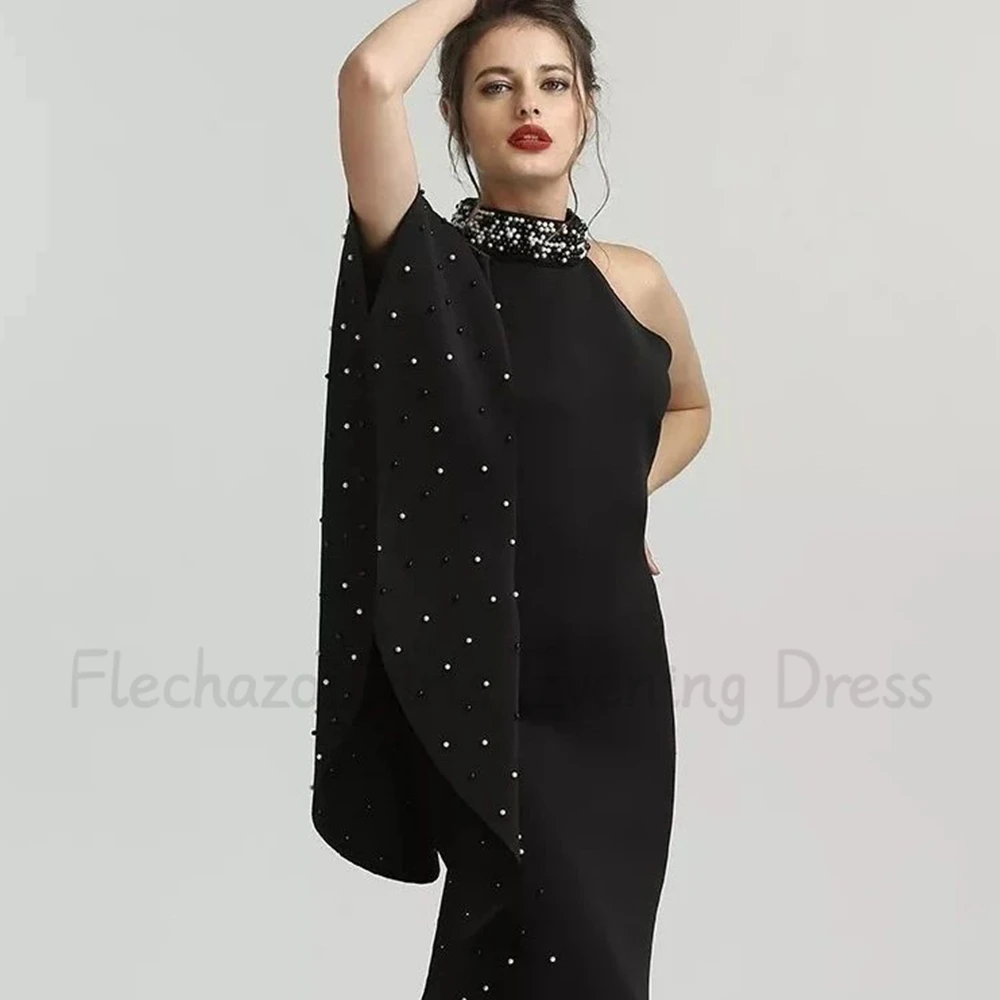 Flechazo-黒の人魚のイブニングドレス,ハイカラー,裸の肩,白と黒の真珠,カスタムメイド,フォーマルな宴会ドレス