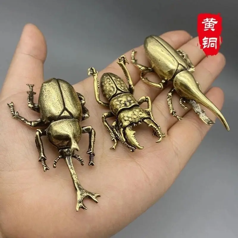 Solid Brass Beetle Ornaments Creative Unicorn Fairy Simulation Copper Insect Tea Pets Hand-played House Table Gift