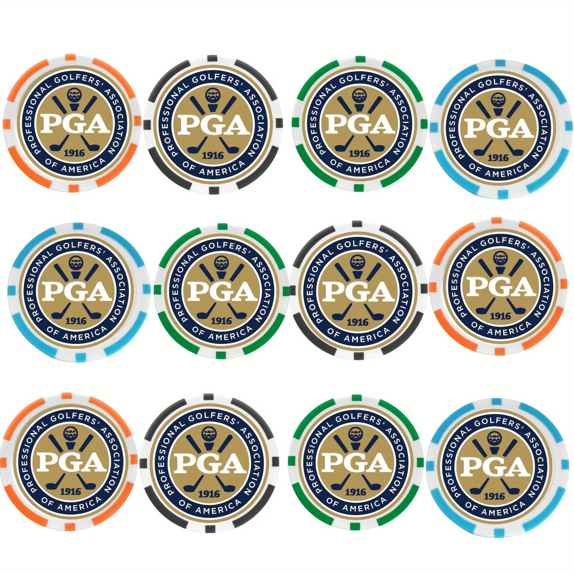 12 Counts EA ABS Golf Poker Ball Marker, Mixed Color, New Design, Best Seller, Great Golf Gift For Golf Lovers For Fathers Day