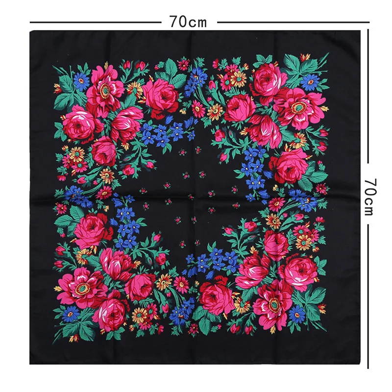 Bufanda cuadrada con estampado Floral para mujer, pañuelo de estilo ruso, chal ucraniano, diadema Babushka, 70x70cm