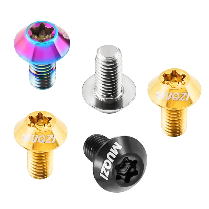 MUQZI 6PCS Titanium Screw M5 x 10mm Bike Disc Brake Rotor Bolts MTB Bicycle Ultralight Titanium Alloy T25 Torx Rotor Bolts