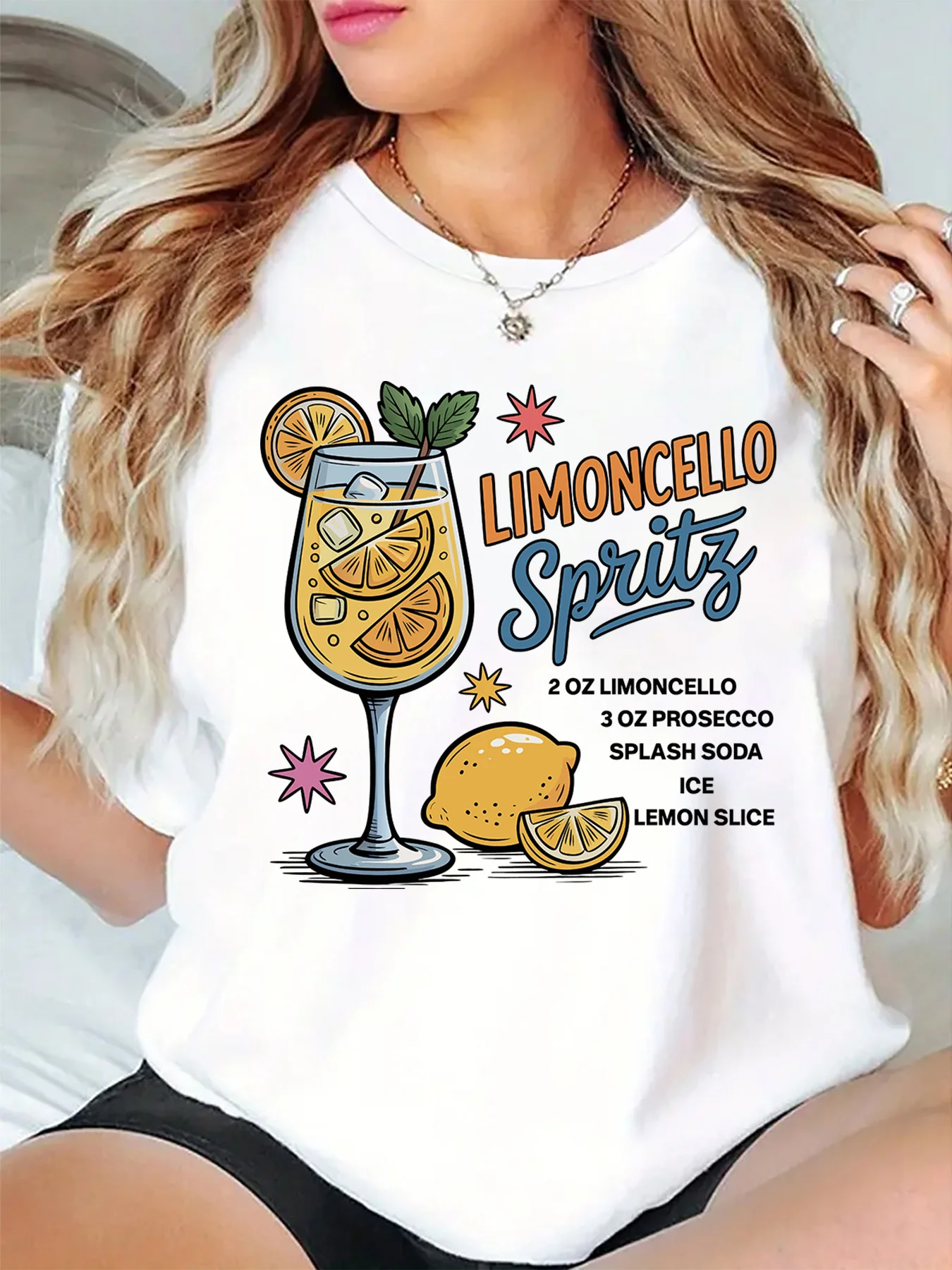 Limoncello Spritz Lemon Cocktail Drink Graphic Womens T Shirt Short Sleeve Crew Neck Beverage Theme Casual Daily Ladies Tee Tops