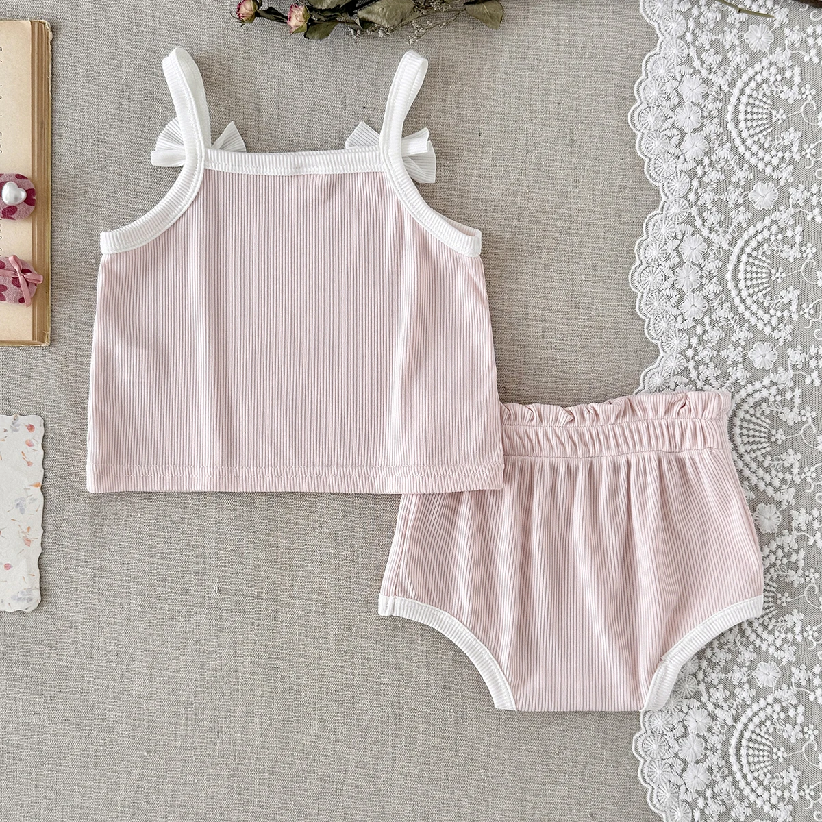 New Baby Summer Cool Breathable Knit Spaghetti Strap Top + Briefs 2-Piece Set Outfit for Girls Infant Toddler Clothing 0-3Y