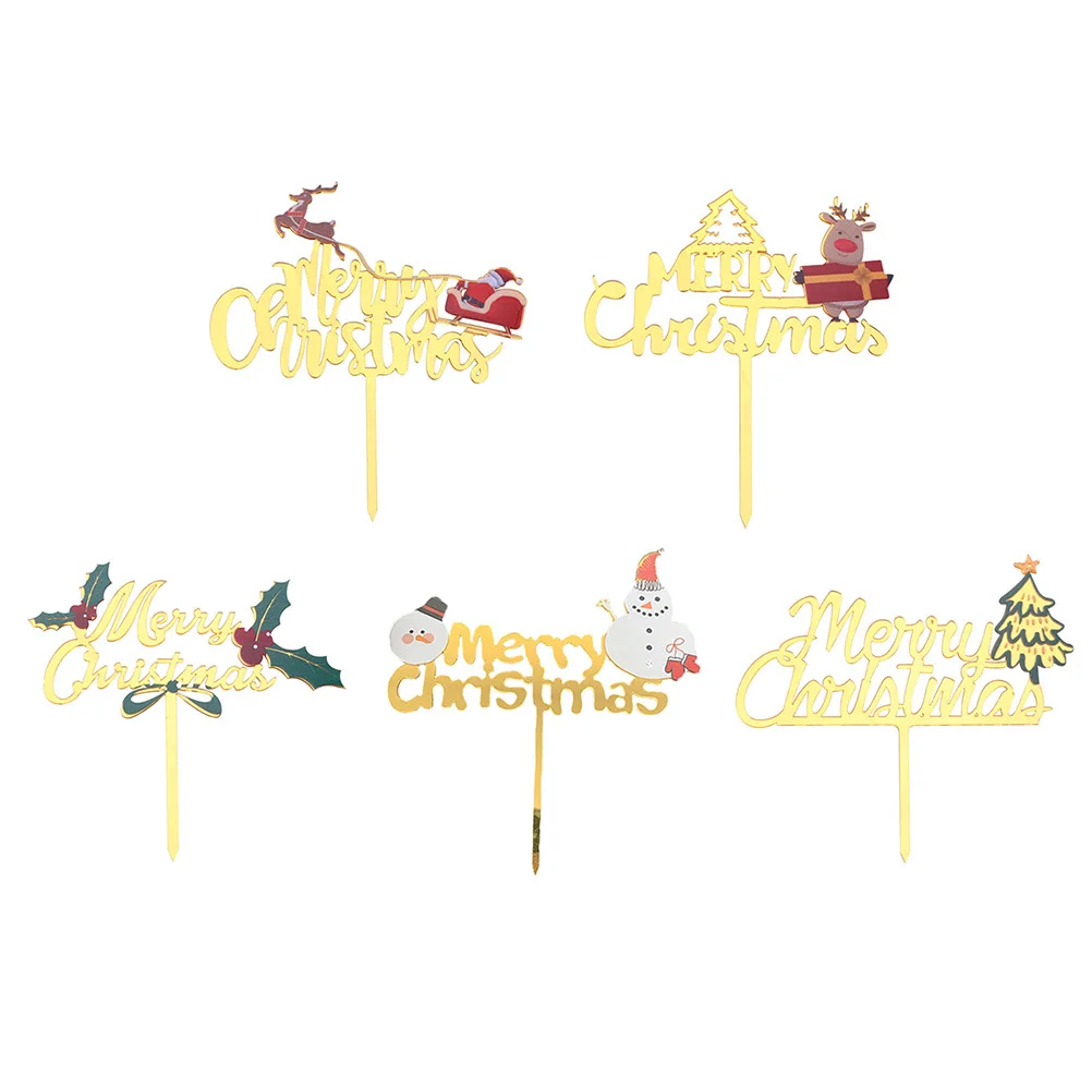 

5Pcs Christmas Cake Toppers Acrylic Picks Safe Reusable for Cupcakes Muffins Fruit Decoration Cake Picks Cupcake Topper