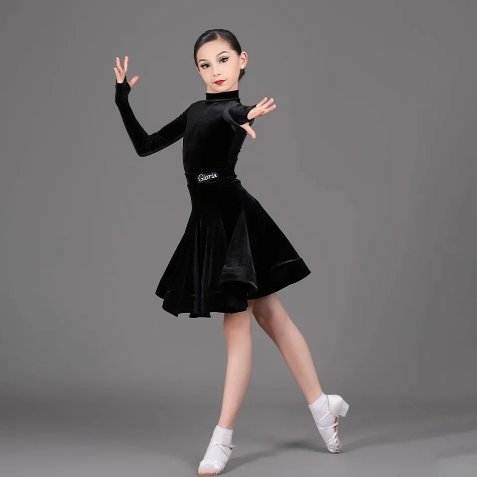 High Neck Tops Lotus Skirt Kids Latin Dance Dress for Girl Performance Ballroom Dancing Costume NY G