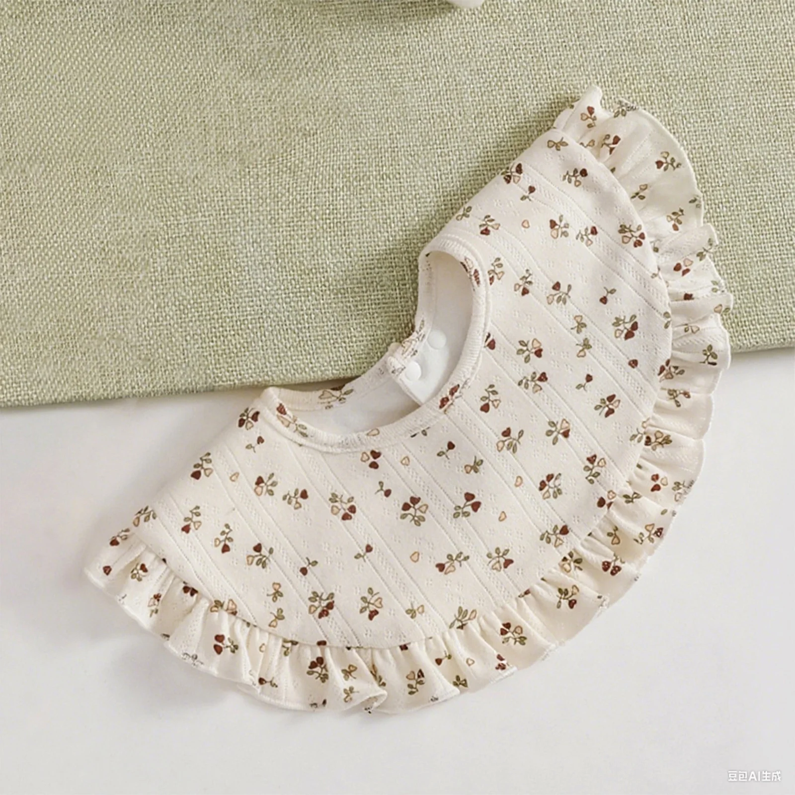 الوليد الطفل بنات القطن رومبير طويلة الأكمام الكشكشة الأزهار المطبوعة بذلة مع مريلة مكشكشة الرضع القادمة المنزل الزي Homewear #3