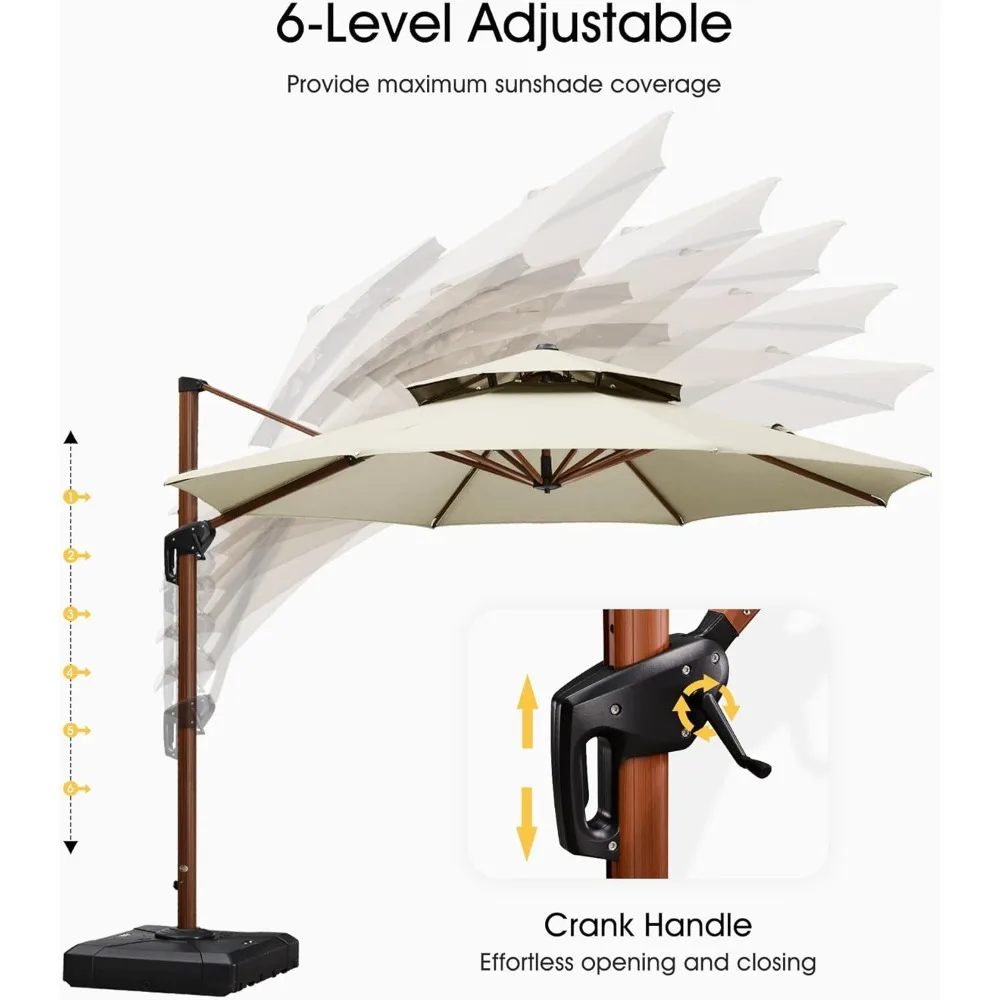 Grand parapluie d'extérieur rond en porte-à-faux, coupe-vent, vitesse décalée, soleil pour jardin, terrasse, piscine