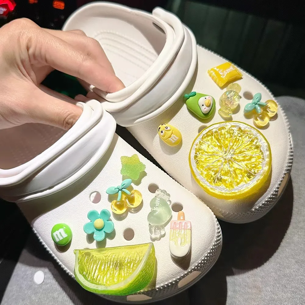13pcs Whole Set DIY 3D Fruit Crystal Cyan Lemon Hole Shoe Charms Designer Quality Garden Shoe Decoration Accessories Gift