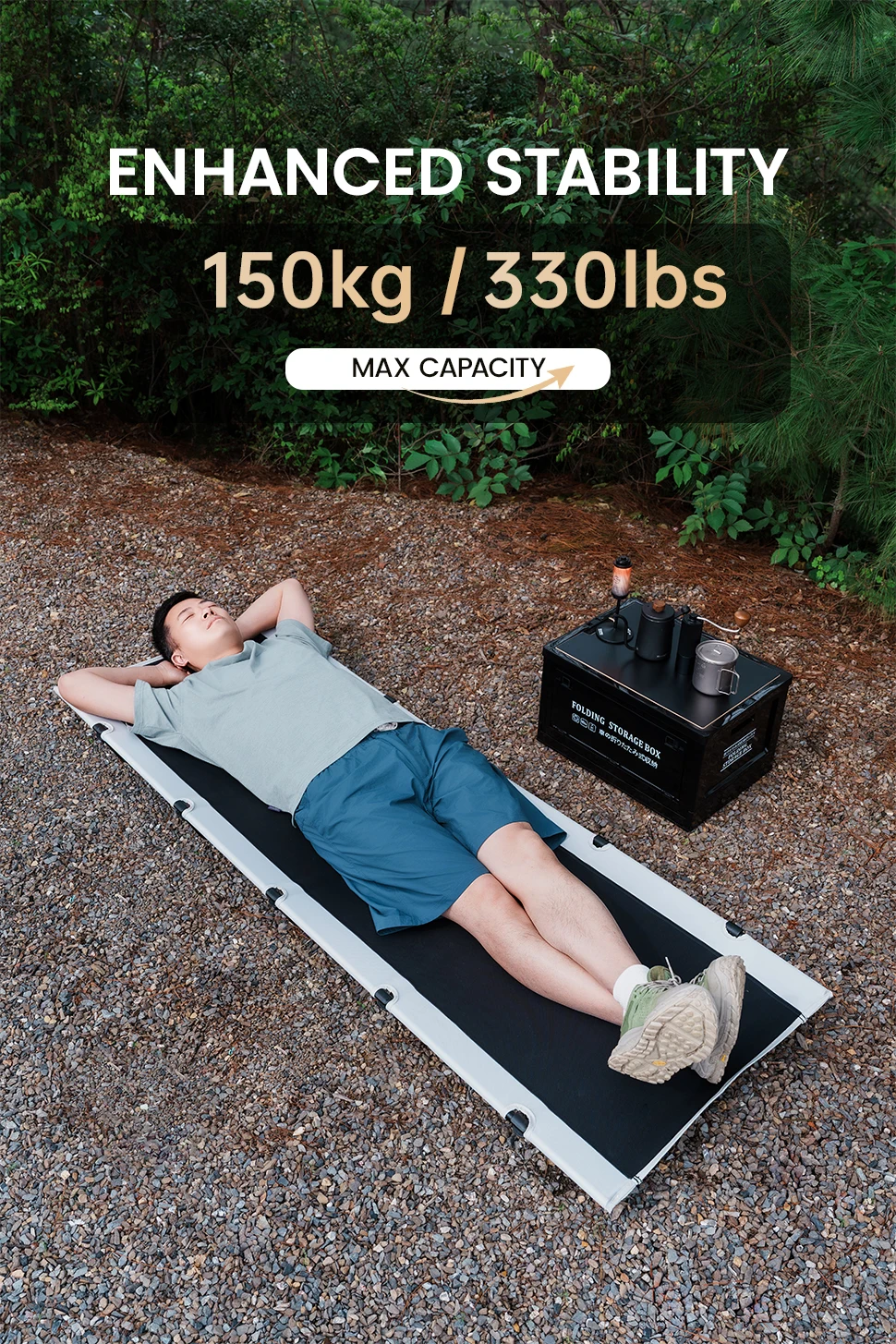 WILDYEE Campingliege mit Schnellaufbau, Faltbares Outdoor-Bett, Tragbare Kompakte Schlafliege für Camping, Outdoor-Reisen und Backpacking – Detail 3