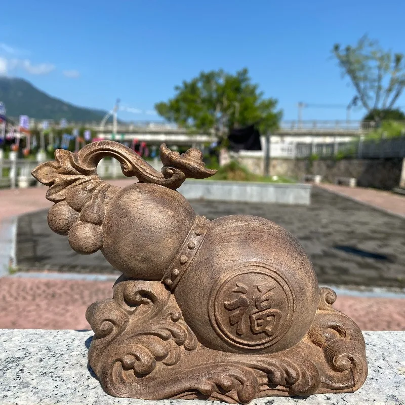 

Hand-Carved Agarwood Gourd Statue - 7.1"x5.5" Wooden Feng Shui Home Decor Ornament, Lucky Amulet Craft Gift