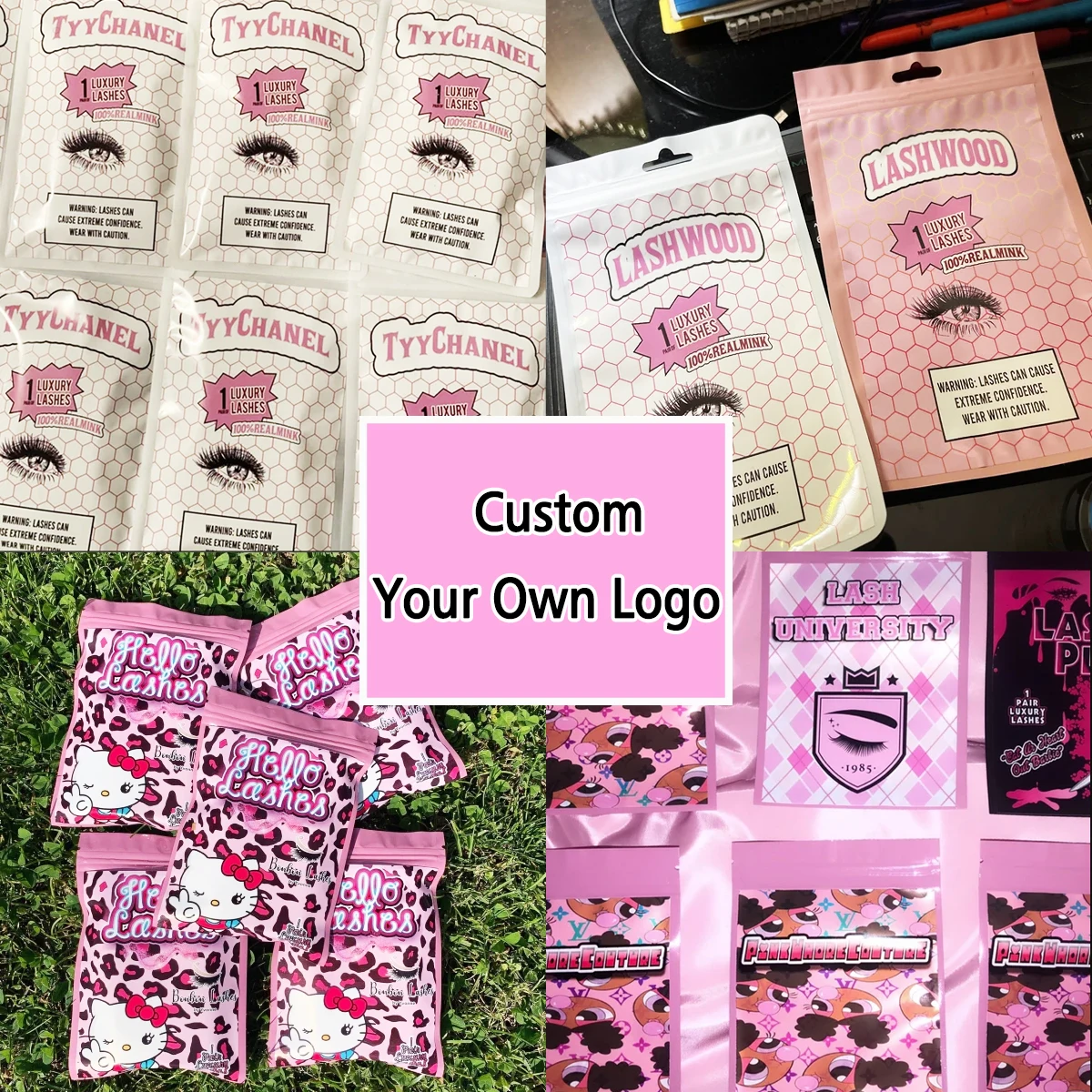 Lashwood Lash Bags Customize Logo Sticker Wholesale Eyelash Packaging Ziplock Bag Makeup 25mm Lashes Package Label Bulk Supplier