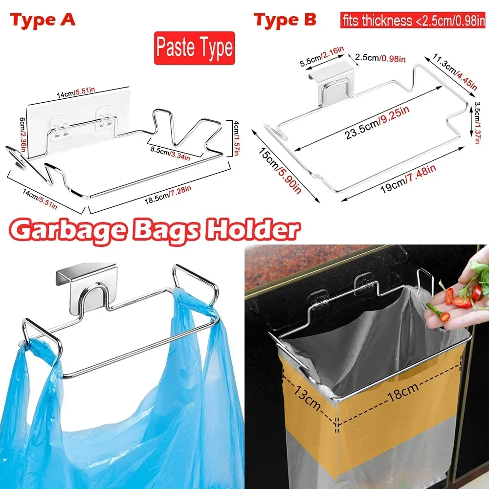 1 Pc Kitchen Trash Rack Cabinet Door Garbage Bags Holder Stainless Steel Closet Garbage Storage Holder