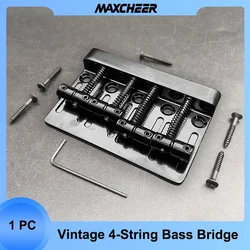 Vintage 4-String Bass Bridge Length 79.5x53MM Bass Fixed Bridge Saddle Top Load Black/Chrome