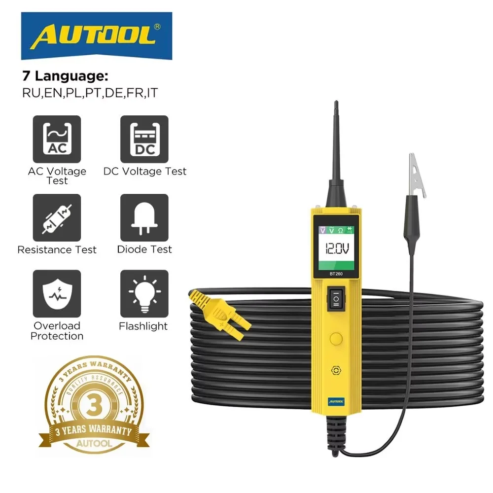 

AUTOOL BT260 Professional Automotive Circuit Tester 6/12/24/30V with LED Flashlight for Vehicle Fault and Power Diagnosis Check