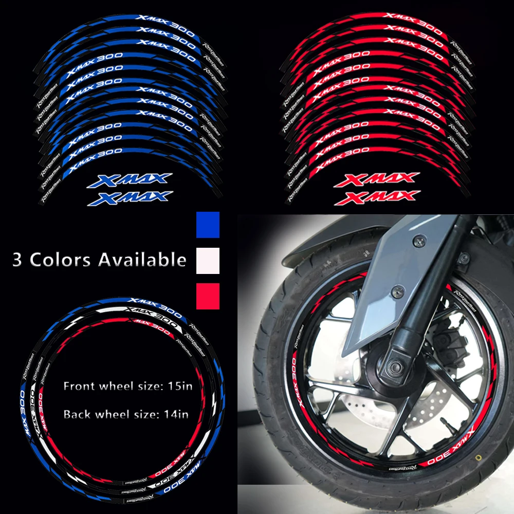 Reflective Motorcycle Wheel Rim Sticker Scooter Rim Decals for Yamaha XMAX 300