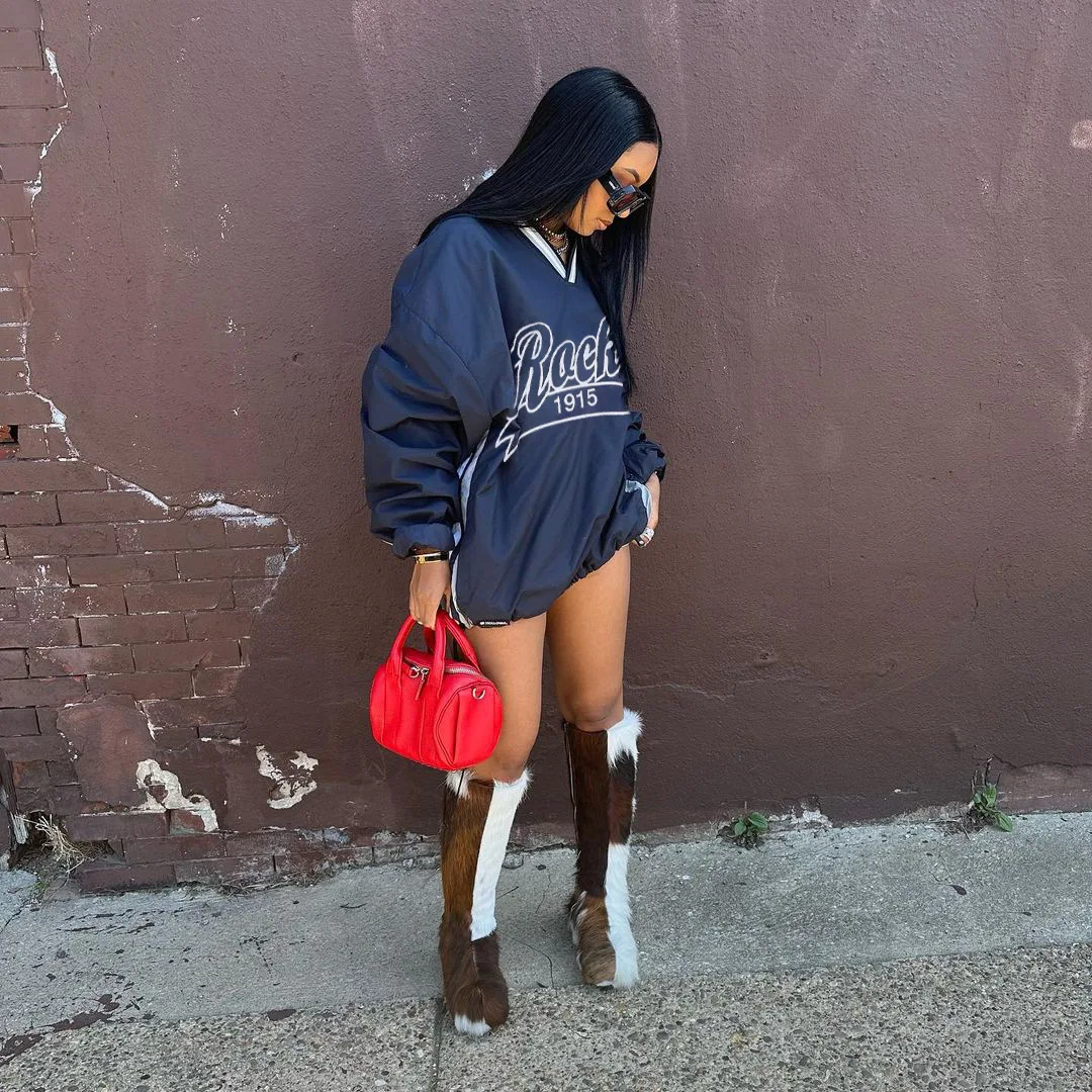 Letter Printed Extra Large Sweatshirt Women's Casual V-neck Long Sleeve Drawstring Loose Top 2025 Spring Harajuku Streetwear