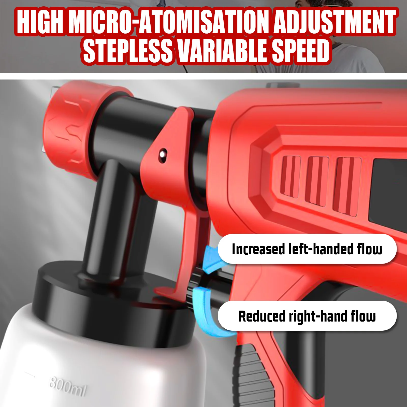 Cordless Paint Spray Gun With 18V Battery, With 4 Nozzles and 1000 ML Container for Automotive Wall Painting