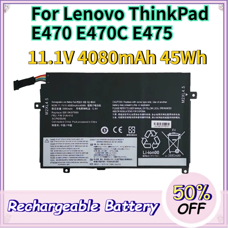 11.1V 4080mAh Laptop Battery for Lenovo ThinkPad E470 E470C E475 01AV413 01AV411 01AV412