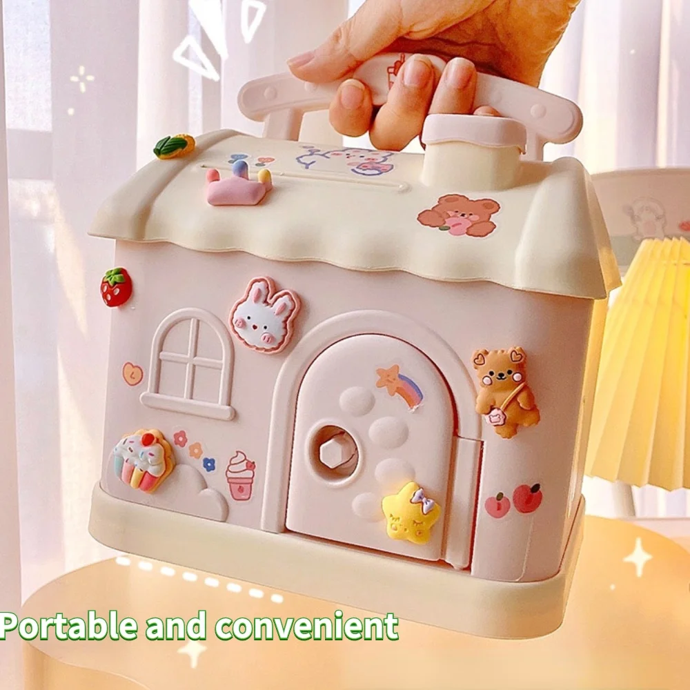 Tirelire carrée avec serrure et clé pour notes pour enfants, tirelire Kawaii, dessin animé mignon, jouets de Noël, cadeau de nouvel an