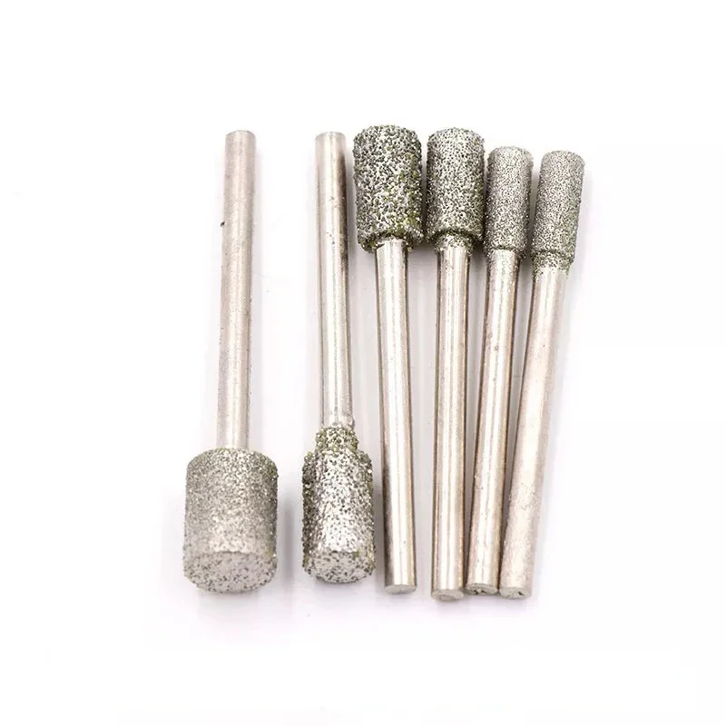 60 Grit Diamond Cylinder Burr Bits 3mm Shank Rotary Carving Grinding Tools Compatible With Dremel 3-8mm Sizes