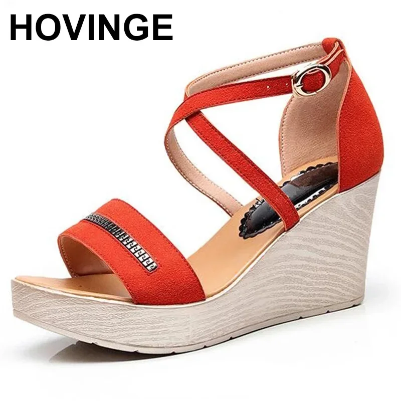 

HOVINGENew Large Size Matte Leather Shoes Sandals Women 2021Summer New Fashion Comfort Women Sandals Non-slip Wedges Shoes Woman