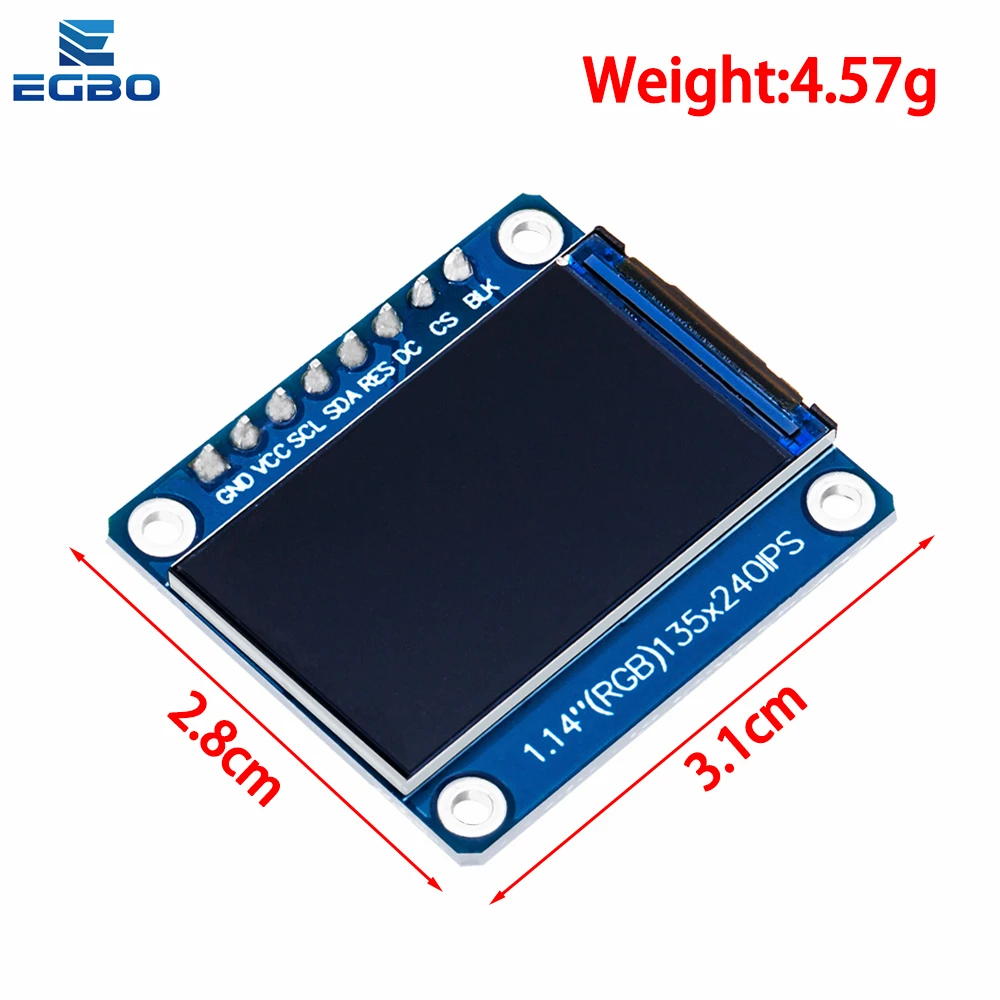 EGBO SPI HD 풀 컬러 TFT 디스플레이 스크린, ST7789 드라이브 IC 135x240, IPS 1.14 인치, 3.3V, 8 핀, 신제품, 1-10 개