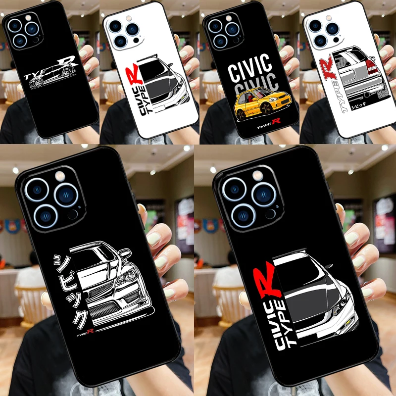 JDM Type R Civic Sport Car Phone Case For iPhone 11 12 13 14 16 15 Pro Max Mini XS X XR 7 8 Plus Soft Cover Shell