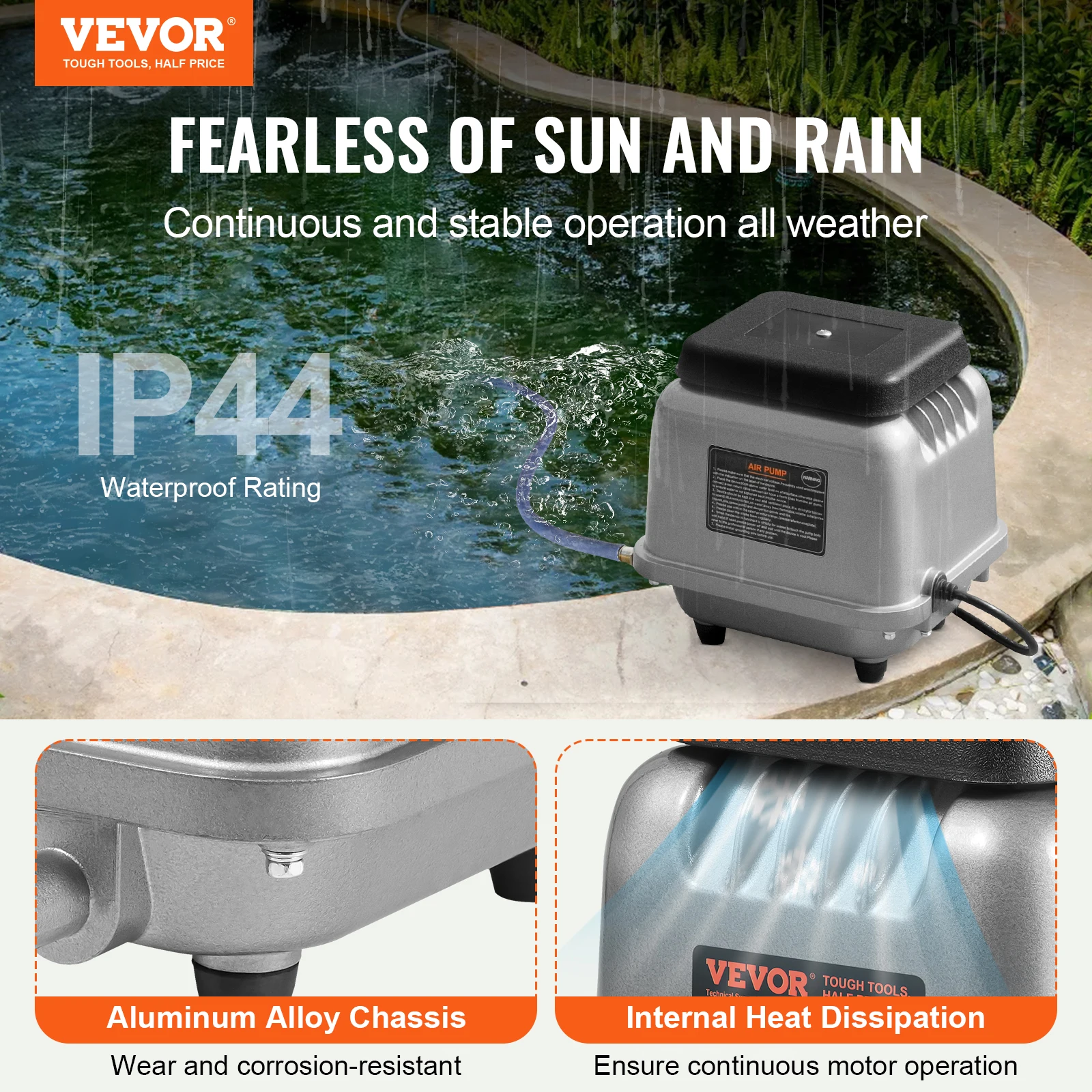 VEVOR Linear Air Pump 90L/Min 109L/Min Air Flow Septic Aerator Pump Aeration System for Deep Ponds Water Gardens Waste Treatment