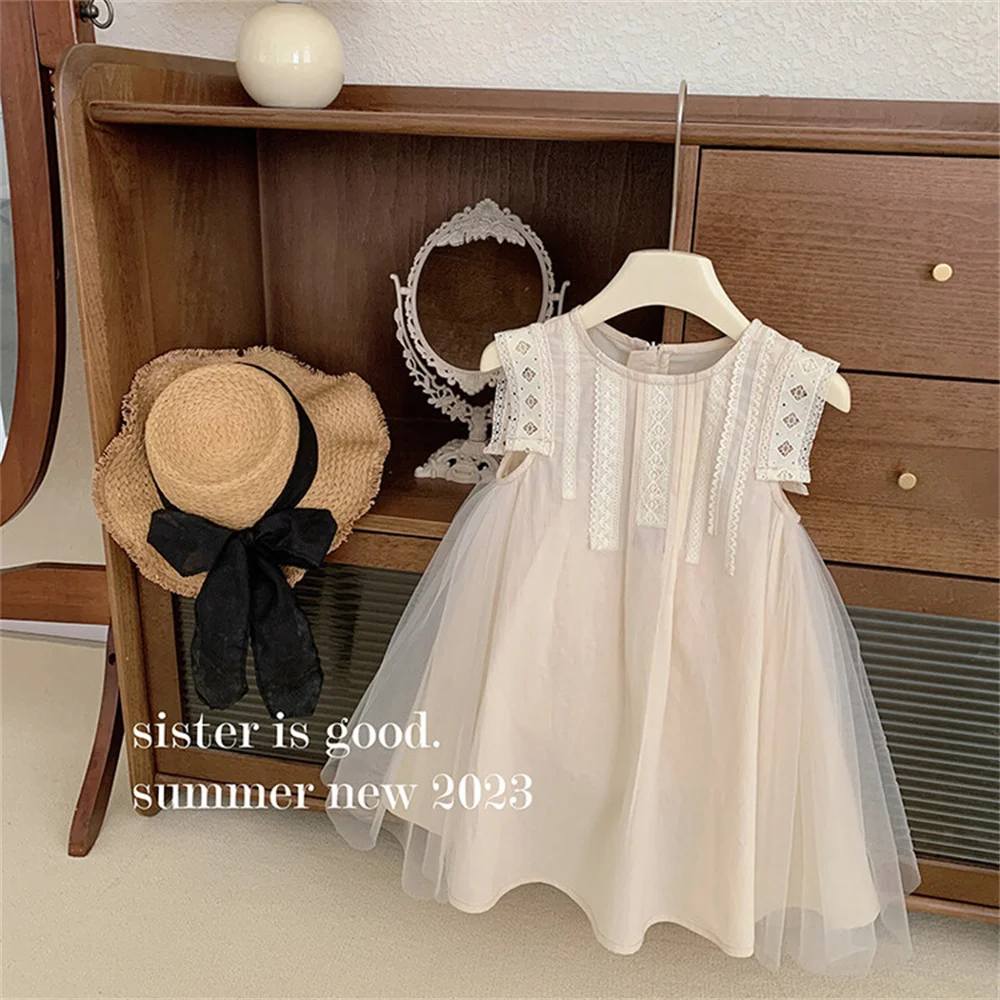 Sleeveless Lace Girls\' Dress Summer Princess Skirt Camisole Skirt Puffy Skirt Mesh Skirt  xl01