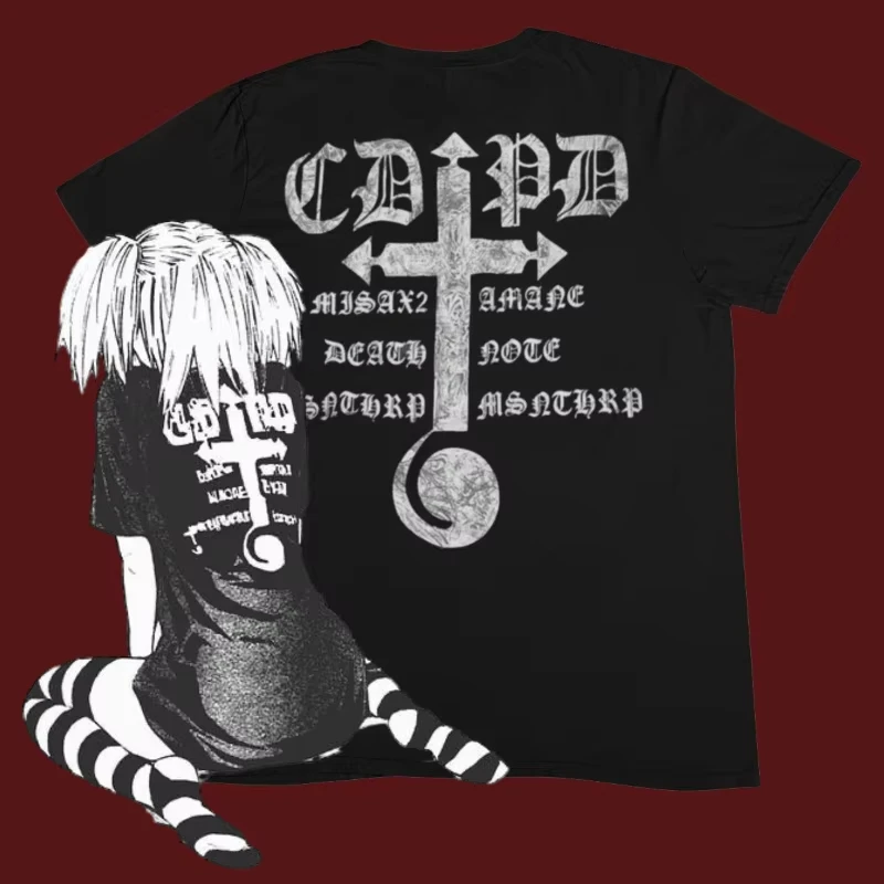 Misa Amane Death Note Graphic T Shirt Anime Manga Print Tee Y2k Grunge Harajuku Y2k Streetwear Oversized Cotton Short Sleeve Top