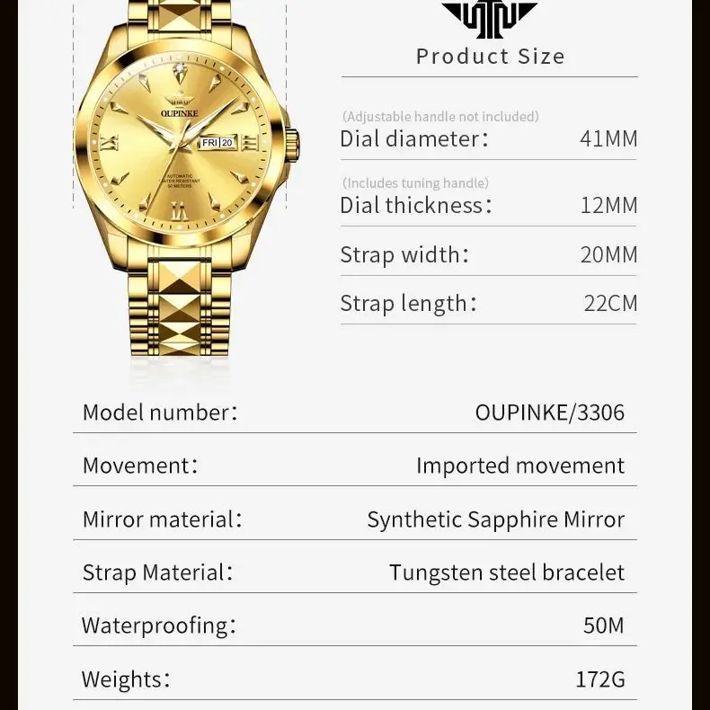 OUPINKE 3306 ساعات رجالية الماس الحقيقي ساعة ميكانيكية للرجال المستوردة اليابان حركة رجل ساعة اليد الساعات الأصلية #6