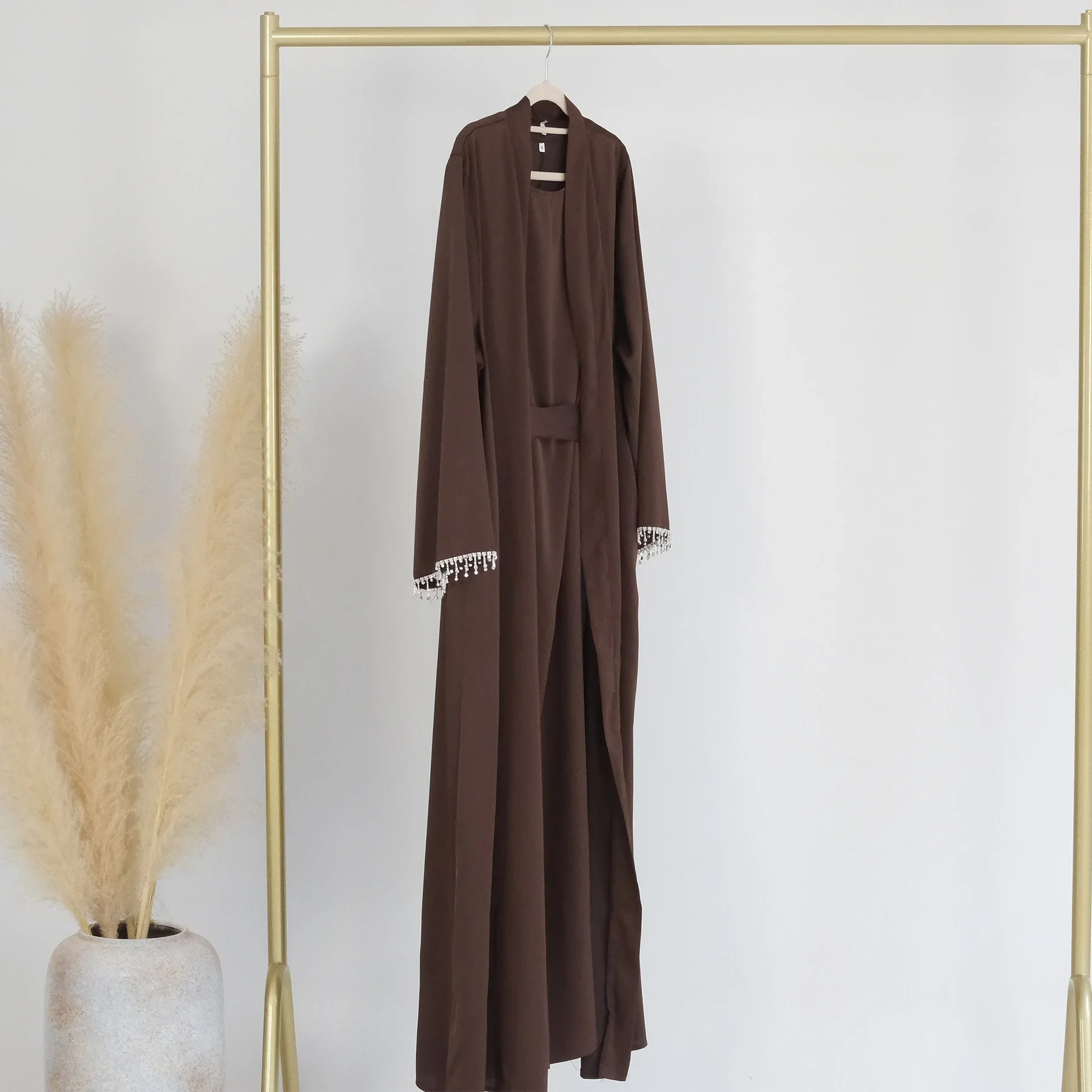 Mulsim Dress Dubai Party Daily Solid Diamonds Women Cardigan Robe Fashion Abaya Turkey Vestido Largo(Excluding internal dresses)