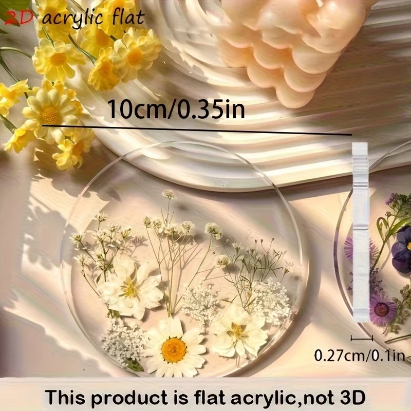 1/4PC 2D Round Colorful Printed Coasters Transparent Artistic Floral Coasters Wedding Birthday Table Decor Mother's Day Gifts