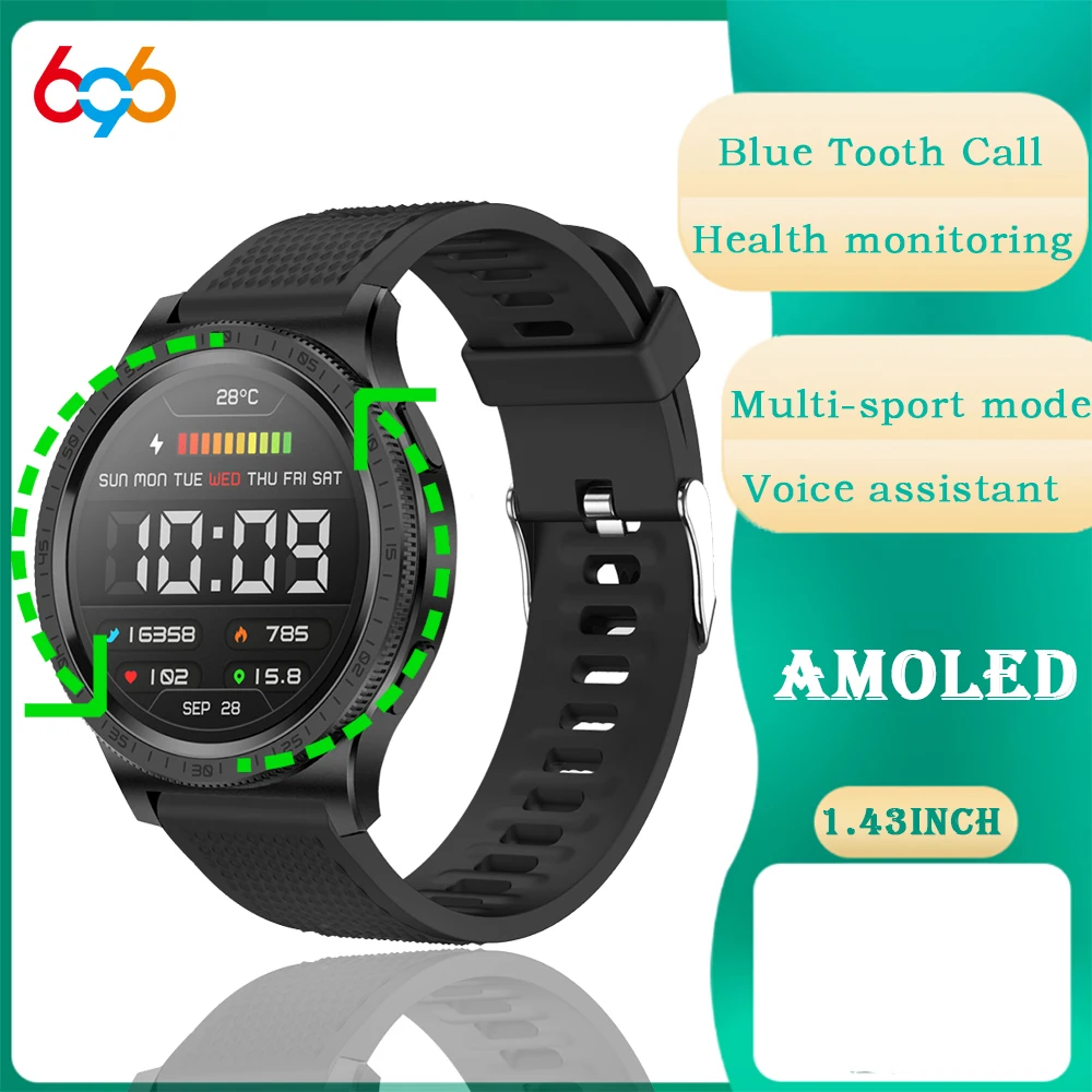 

AMOLED-экран BT Call Водонепроницаемые умные часы для женщин Вращающийся физический циферблат Монитор сердечного ритма Открытый GPS Спортивные умные часы для мужчин