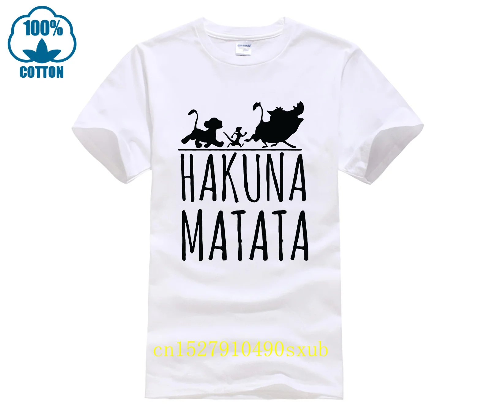 personality T-shirt Summer Casual Cotton Men Slim Fit Letter Print Lion HAKUNA MATATA Clothes Homme Men's 100% Cotton T-Shirt