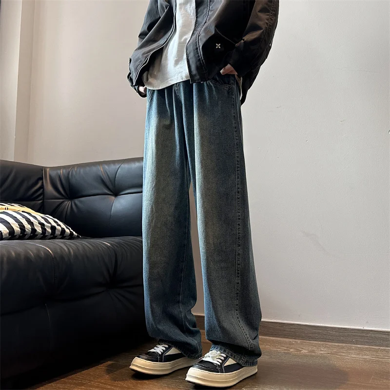 

Vintage Jeans for Men Straight Leg Pants Wide Leg Loose Jeans Classic Pants All Match Korean Fashion 2024 Denim Trousers P148