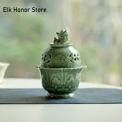 Zen Yue Kiln Celadon Incense Burner Chinese Lion Awakening Aromatherapy Furnace Indoor Sandalwood Tea Ceremony Office Decoration