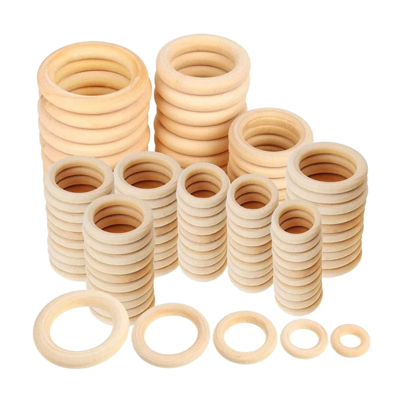 120 Stück Naturholz ringe Set, unvollendete Makramee Holzring, Holz kreise für DIY Handwerk, Ring Anhänger Schmuck herstellung