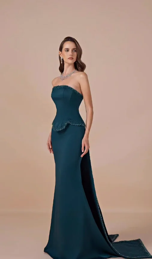 Aenyrst Customized Luxury Intricate Jersey Beading Sequined Mermaid Strapless Long Dresses Evening Dresses Sizes Available