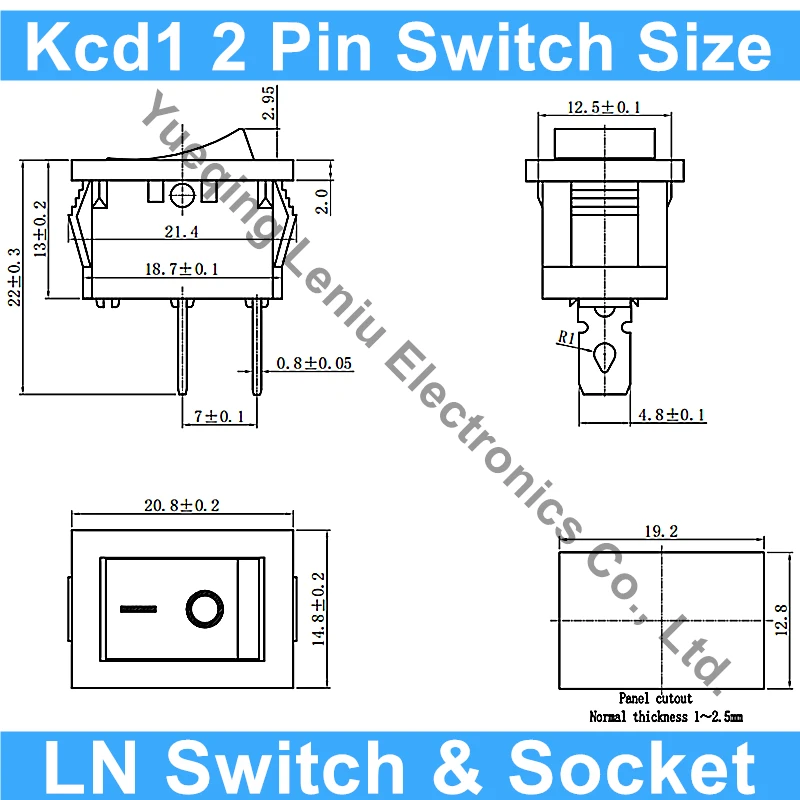 5Pcs Rectangular Panel Mount Switch T85 1E4 6A 250VAC 10A 125VAC KCD1 2Pin Toggle Rocker Switch for Electrical Wiring