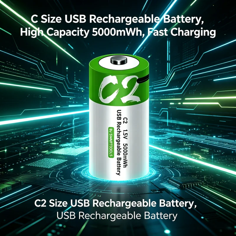1.5V 5000mWh C Size LR14 Li-po Rechargeable Battery Type-C Ultra-Fast Charging for Flashlight Gas Cooker Electronic Piano Radios