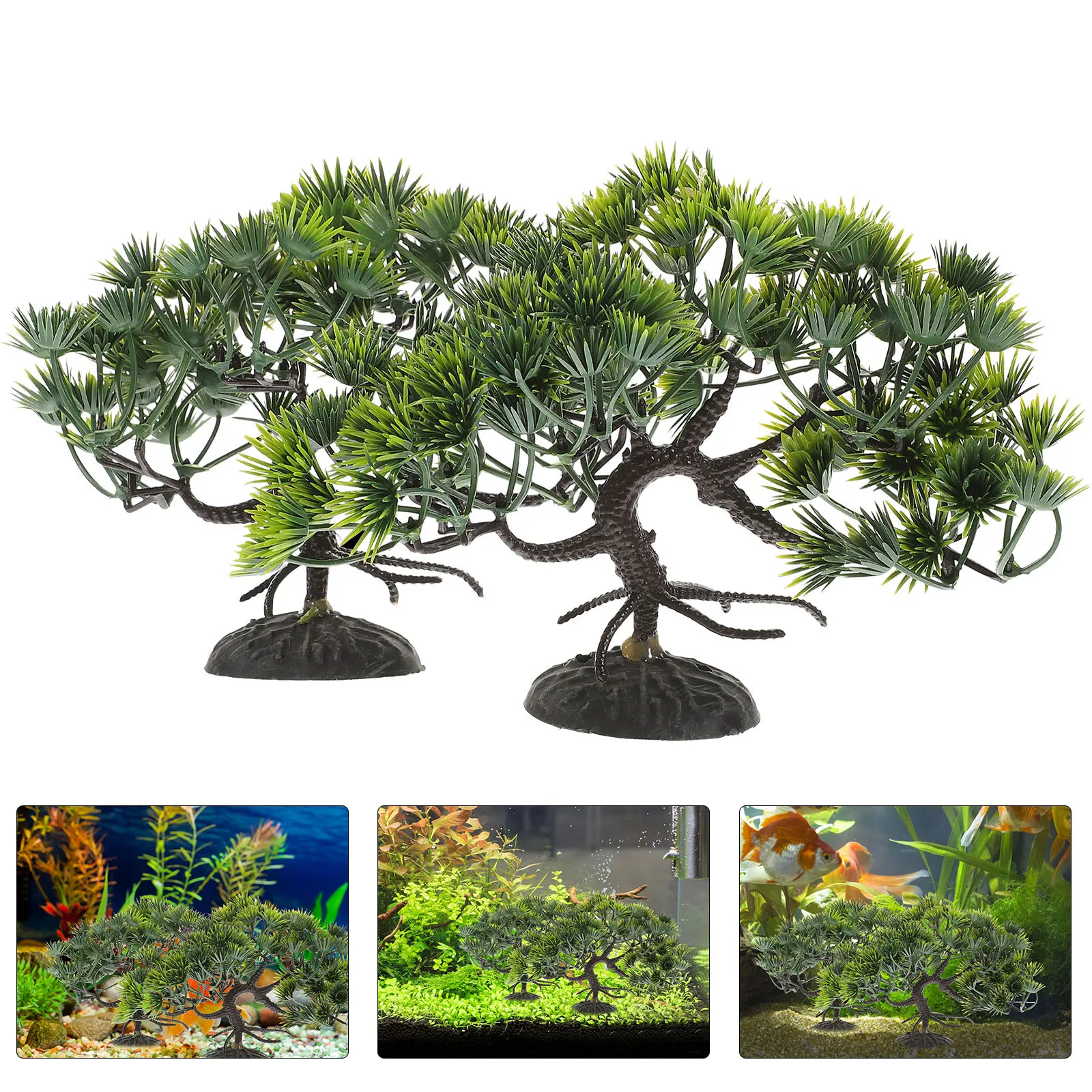 

2pcs Realistic Simulation Pine Tree Aquarium Plant Ornament Fish Tank Decoration Plastic Artificial Plants Durable Non-Fading