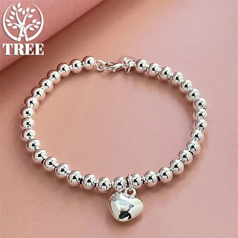 

ALITREE 925 Sterling Silver 4mm Beads Bracelet Exquisite Heart Shaped Buddha Beads Women Fashion Wedding Party Gift Jewelry