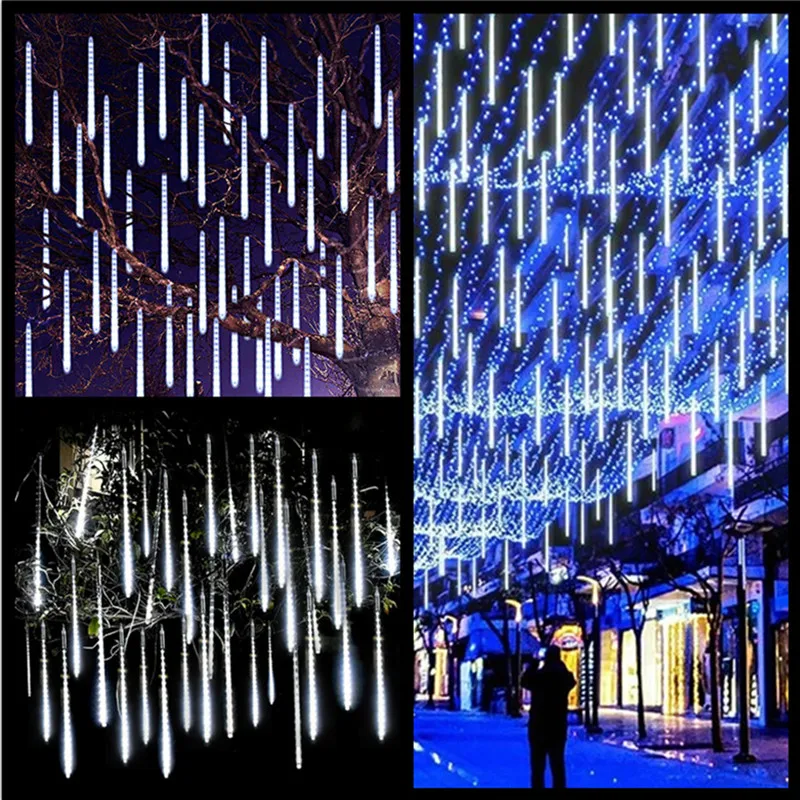 30/50cm 8 Tubes Meteor Shower Rain LED String Lights Waterproof Christmas Outdoor Patio Decorations Wedding Navidad Tree Holiday