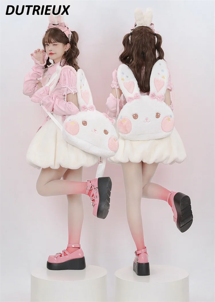 2024 New Autumn Winter Ladies Backpack Lolita Style Original Rabbit Sweet Cute Plush Rabbit Fashion Casual Backpacks for Women